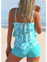 Women's Swimwear Tankini 2 Piece Plus Size Swimsuit 2 Piece Floral Plaid Black Blue Purple Tank Top Bathing Suits Sports Summer